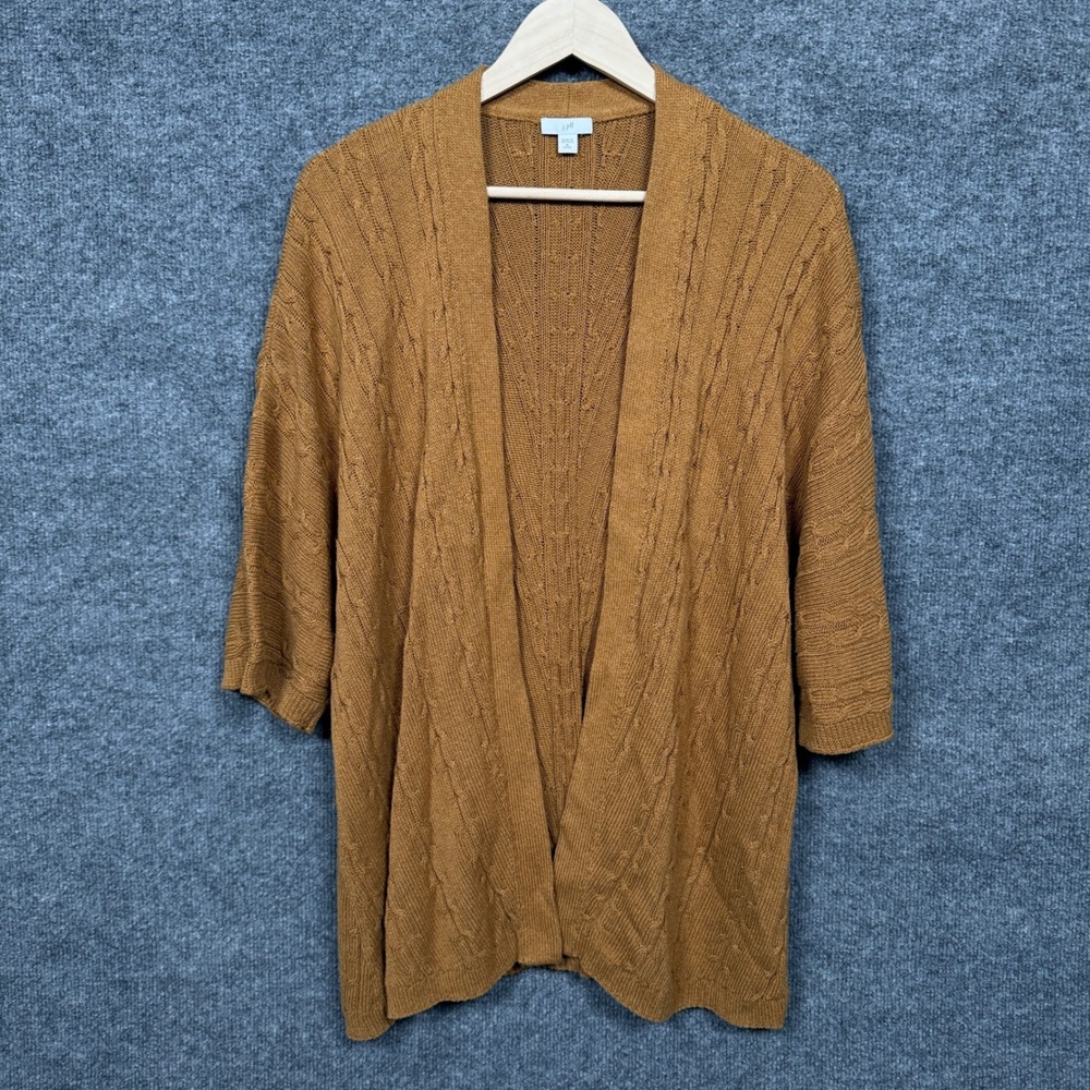 J.Jill Petites Size XL Cardigan Brown Chunky Cable Knit Open Front Cotton Nylon